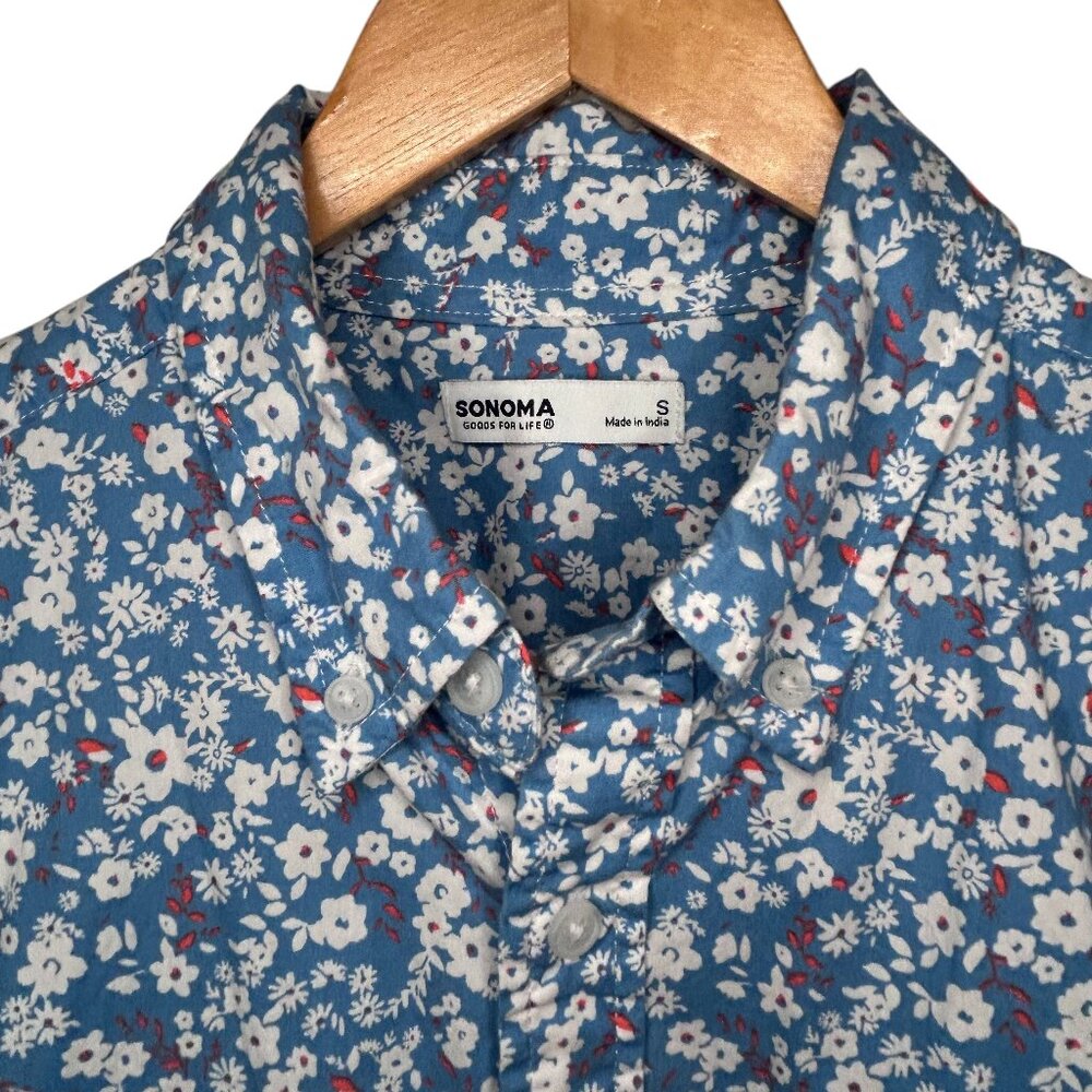Sonoma Men's Floral Button-Up Shirt - Size Small - Blue - Pink - Flowers